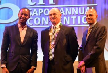 From Left to Rigth: Past President Dr Sedise Moseneke, Estienne de Klerk appointed new SAPOA President and Neil Gopal, SAPOA CEO.