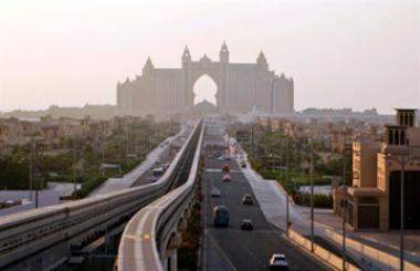 File photo shows an avenue leading to the Atlantis hotel on the Palm Jumeirah Island in Dubai, United Arab Emirates.