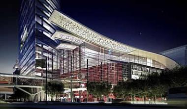 The Cape Town International Convention Centre Expansion - View through facade towards identity wall
