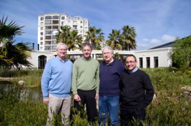 John Chapman (left) and Colin Green of Rabie Property Group with Roger Harries and Owen Futeran of the Harries Consortium on the site of the planned additions to the Oasis Luxury Retirement Resort at Century City.